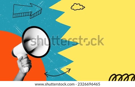 Expressing your own thoughts on the Internet. Modern design, collage of contemporary art. Inspiration, idea, fashion style. Negative space to insert text or announcements. Royalty-Free Stock Photo #2326696465