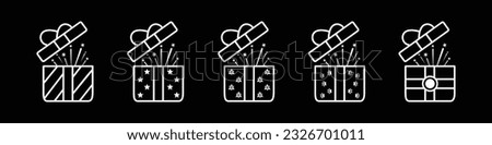 open gift box  vector icon set,  gift box icon vector Illustration  set in line style. concept on black background