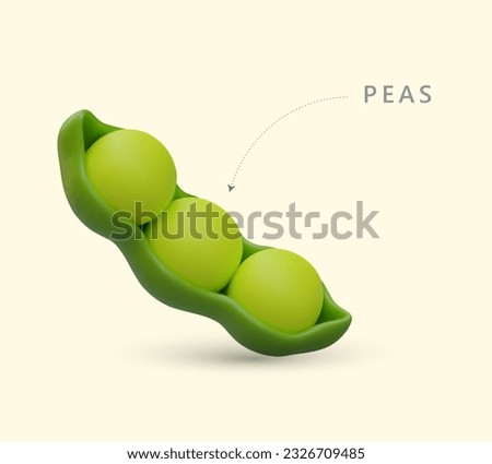 3D green pea pod in cartoon style. Bean culture, legume. Natural fresh ingredient for dishes. Vegetarian raw product. Vector template for advertising, web design Royalty-Free Stock Photo #2326709485