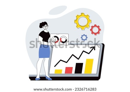 Data analysis concept with people scene in flat design for web. Woman working as financial consultant and making charts presentation. Vector illustration for social media banner, marketing material.