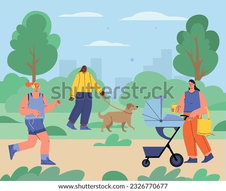 Senior Characters Exercising Outdoors Making Tai Chi for Healthy Body, Flexibility and Wellness. Pensioners Morning Workout at City Park, Group Classes for Elderly People. Cartoon Vector Illustration