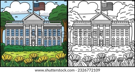 4th Of July The White House Coloring Illustration