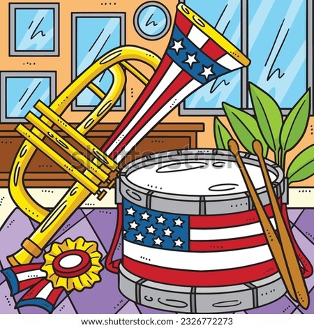 4th Of July Marching Drum and Trumpet Colored 