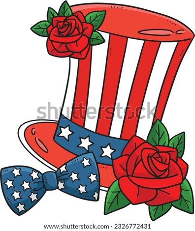American Top Hat with Rose Flower and Bow Clipart 
