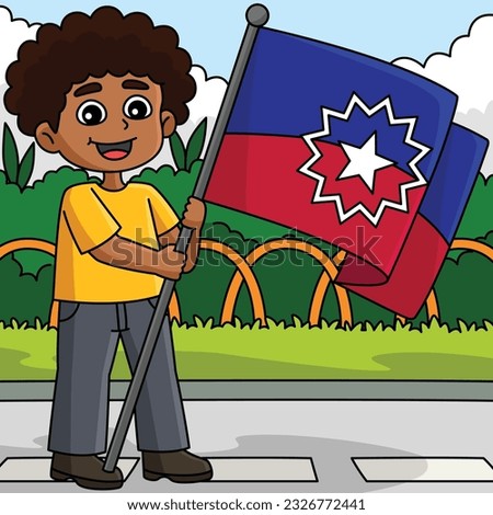 Afro Boy Holding Juneteenth Flag Colored Cartoon
