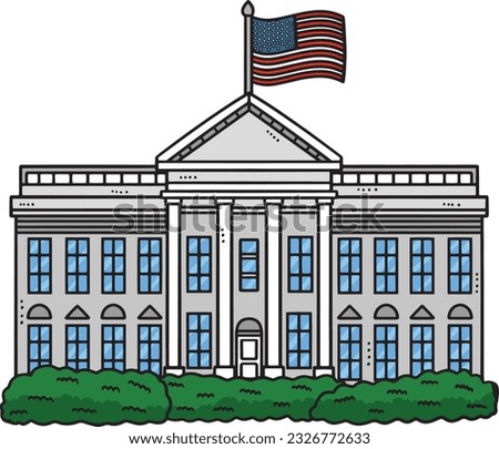 The White House with Garden Bush Cartoon Clipart 