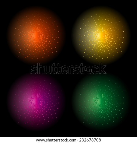 Star shine bright glow light vector effect. Orange, yellow, violet and green colors. Clip art isolated on black