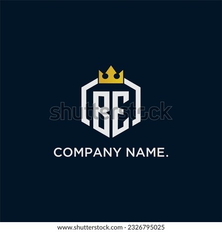 BE initial monogram logo design for hexagon style  crown elegant image