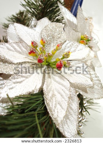 festive christmas card with silver flowers