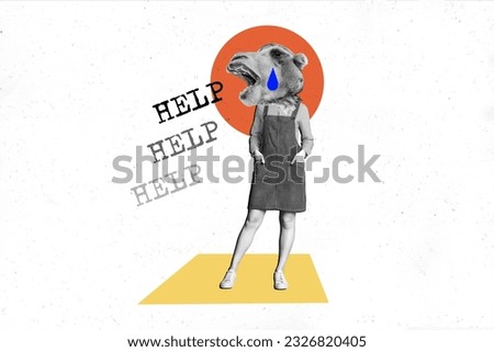 Magazine sketch collage comics of unusual cartoon personage ask help suffer stress mental heath therapy isolated on white color background