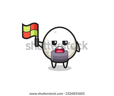 onigiri character as line judge putting the flag up , cute style design for t shirt, sticker, logo element