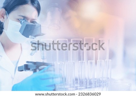 Science laboratory background, wallpaper or banner. Concept of biotechnology, chemist, glassware, discovery and experiment background. Biology and microscope banner. Scientist wallpaper.