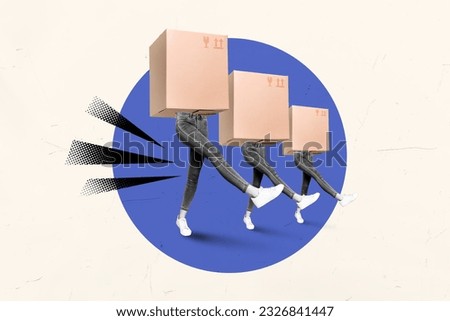 Picture image sketch black white of collage unknown unusual people faceless couriers carrying boxes isolated on white color background Royalty-Free Stock Photo #2326841447