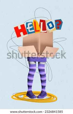 Creative 3d collage artwork illustration headless delivery say hello its me open the door fast service package isolated on grey background