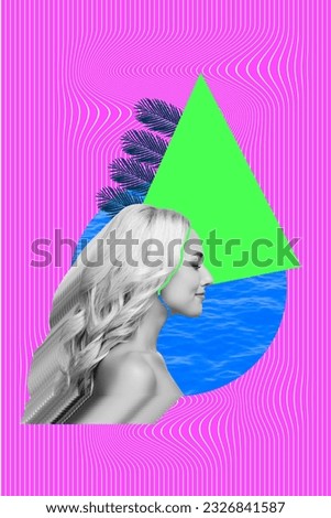 Picture artwork sketch collage of attractive girl dream sea vacation abroad enjoy tropical exotic nature isolated on pink color background
