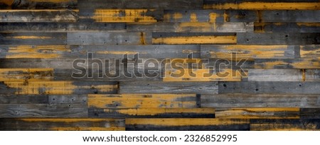 Dark stained reclaimed wood surface with aged boards lined up. Wooden floor planks with grain and texture. Royalty-Free Stock Photo #2326852995