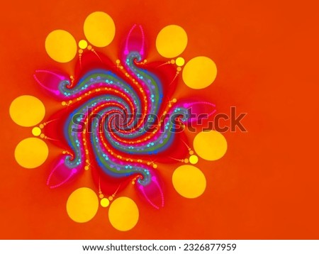A hand drawing pattern made of yellow orange red pink green and grey stripes with dots