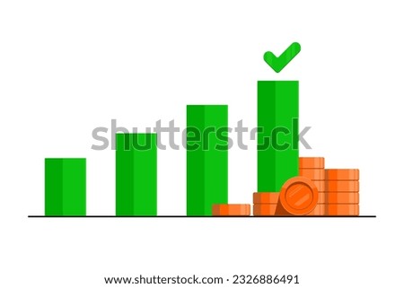 Growing step bar of financial to the future, Growth bar with check mark, gold coin on isolated background, Digital marketing illustration.