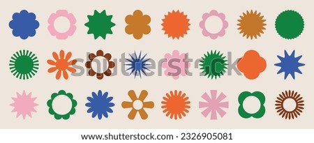 Set of abstract retro geometric shapes vector. Collection of contemporary figure, flower, botanical, sparkle, snowflake. Bauhaus Memphis design element perfect for banner, prints, stickers, decor