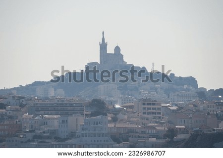 View of the historic church Notre Dame de la Garde in Marseille in South France in the morning sun