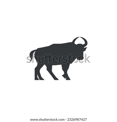 Simple Strong Buffalo Bull silhouette, Classic Vintage Retro Matador or Rodeo Long Horn Cattle logo design