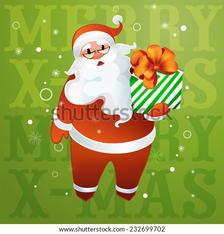 vector illustration Santa Claus in glasses with a gift in their hands