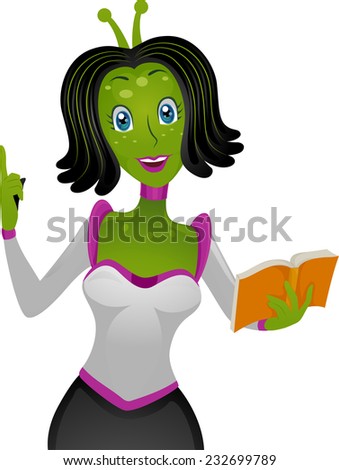 Illustration Featuring a Female Alien Teacher Holding a Book