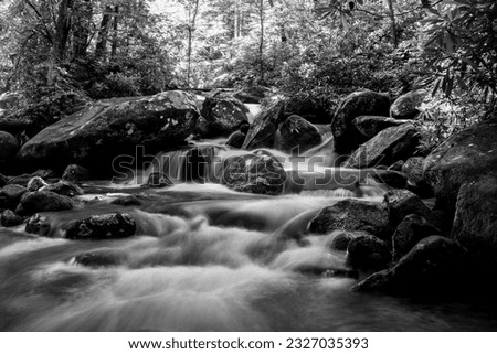 Black and White of Mountain Waterfalls 