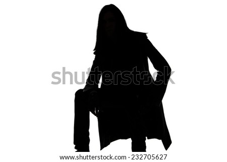 Portrait of man's silhouette  - sitteth on white background