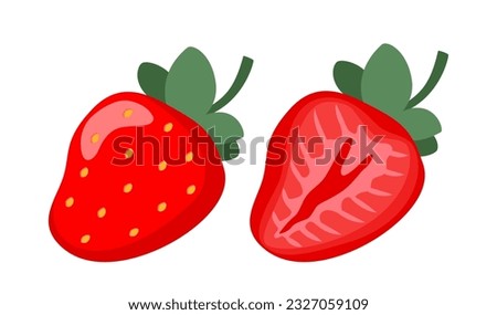 Natural strawberry. Fresh farm organic berry. Juicy sweet strawberries. Vector illustration