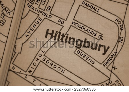 Hiltingbury near Southampton in Hampshire, England, UK close up map of local area in sepia
