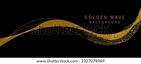 Abstract vector golden wave design element shiny color with glitter effect on dark background.