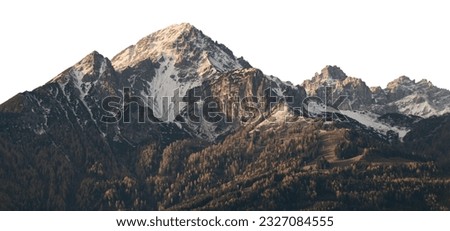 Snow Covered Mountain (Called Saile, Austria) During Daytime isolated on white background. Royalty-Free Stock Photo #2327084555
