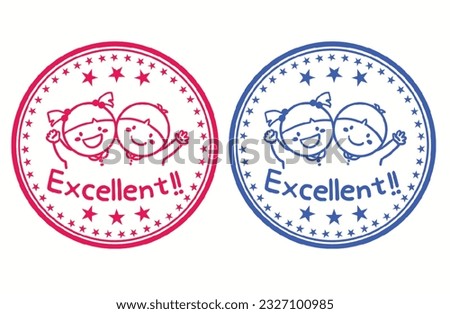 Children's praise stamp illustration with a girl and a boy Royalty-Free Stock Photo #2327100985