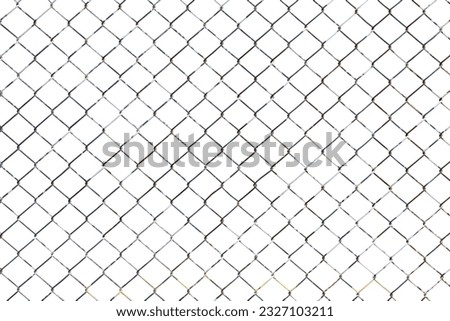Chain Link Fence with White Background, Odl metal wire fence chainlink isolated on white background. With clipping path.