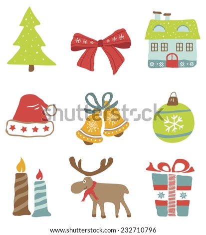 Vector illustration of Christmas icons design set. 