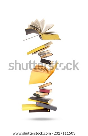 flying books on white background