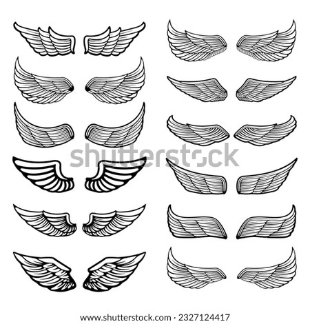 Set of vintage wings isolated on white background. Design element for logo, label ,emblem, sign, badge. Vector illustration.