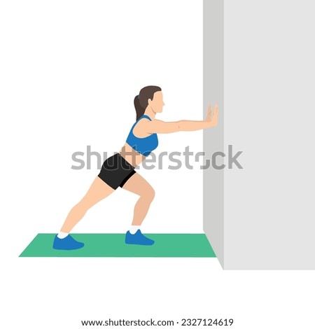 Woman doing straight leg calf stretch exercise. Flat vector illustration isolated on white background. Workout character set Royalty-Free Stock Photo #2327124619
