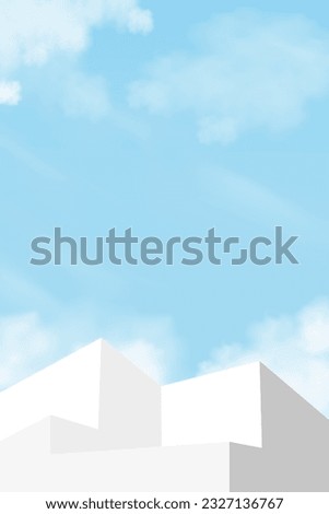 Podium Step over Sky Blue and cloud Background,Platform Summer Banner Abstract Display of White Stage Showcase Mock up,Vector Minimal Design 3d Grey Backdrop for cosmetic product