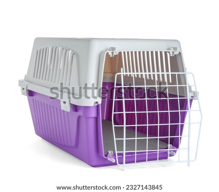 Violet carrier for pet isolated on white
