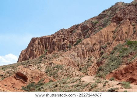 Chalk mountains in Skazka valley in Kyrgyzstan and rocks