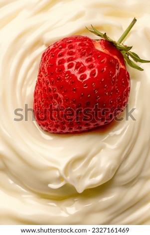 single ripe strawberry and cream 