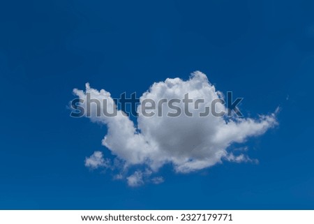 Fresh blue sky with floated white soft and fluffy clouds shown shaping like a snail creep or crawling. Background for kid education or imagination learning for children. Image of the animal cloud.