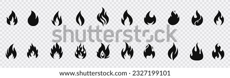 Simple flaming elements, bonfire icons. Collection of fire and flame icons. Big set of fire flame vector icons.