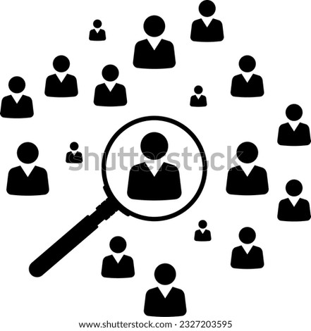 Magnifier magnifying and focus for recruiting. Human resource management recruitment, teamwork concept, job hiring. Vector illustration.