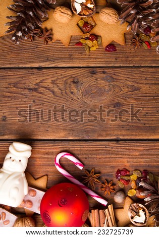 Christmas decoration on natural wooden table
