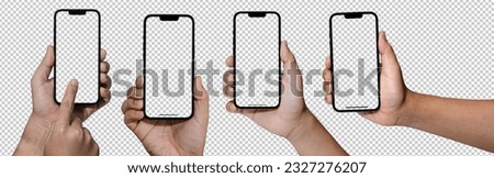 Hand holding smart phone Mockup and screen Transparent, Clipping Path isolated for Infographic Business web site design app Royalty-Free Stock Photo #2327276207