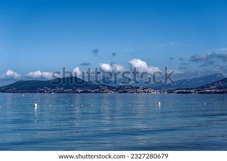 Scenic landscape with Mediterranean Sea and seashore at Giens Peninsula on a sunny spring day. Photo taken June 10th, 2023, Giens, France.