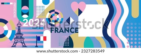 paris themed banner design. Abstract celebration geometric decoration, pink, white, dark blue, turquoise, perfect for France national day flag Royalty-Free Stock Photo #2327283549